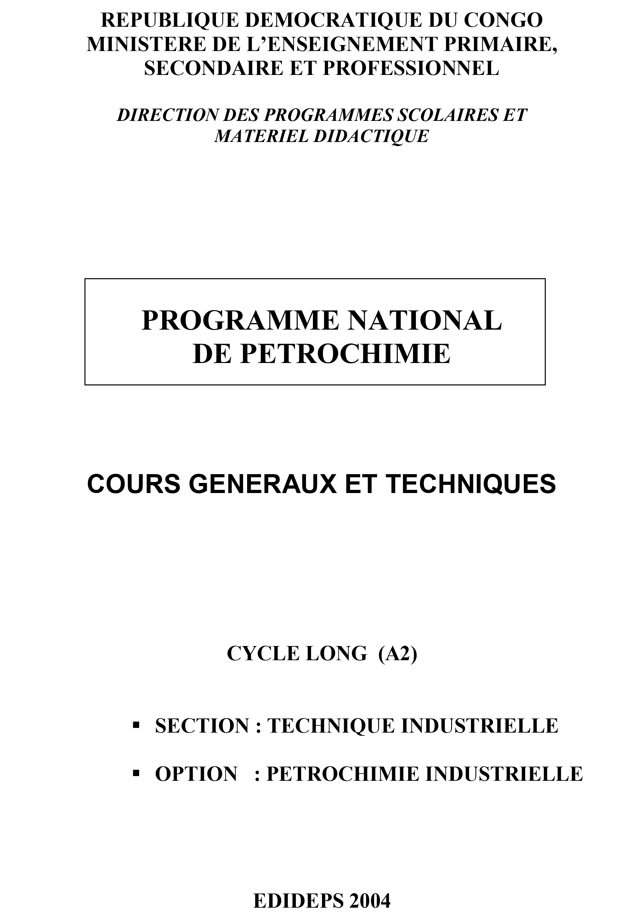 Programme National de Pétrochimie