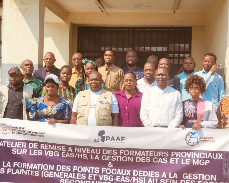 Kasaï Central 1 : le noyau des formateurs provinciaux sur le MGP et les VBG/EAS/HS en milieu scolaire renforce ses capacités à Kananga dans le cadre du PAAF