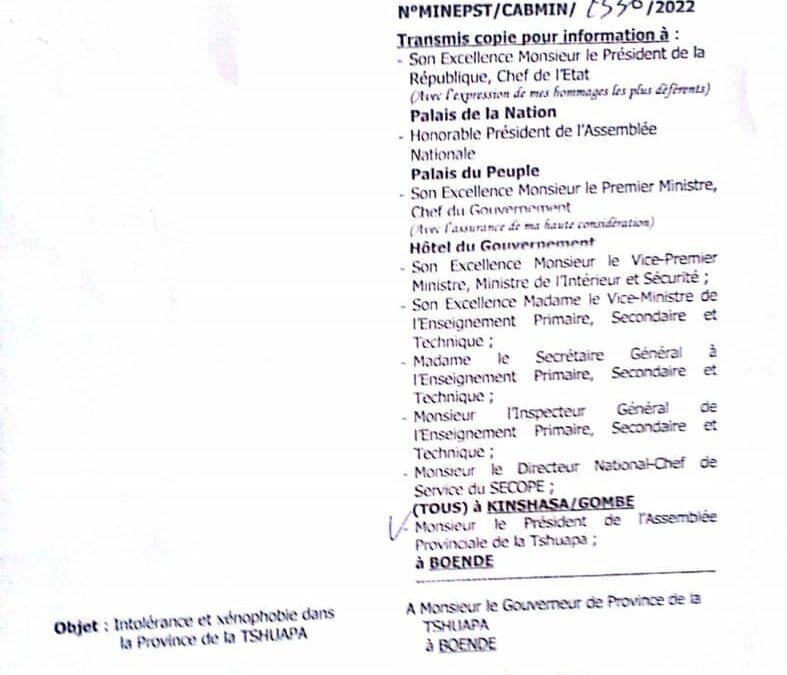 Tshuapa 2/ discrimination contre des cadres non originaires : les responsables educationels rappelés à Kinshasa