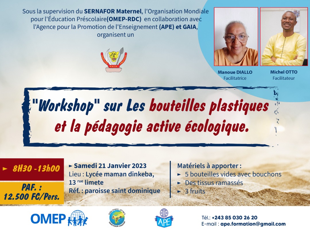 Kinshasa : Lancement d’un workshop sur la pédagogie active écologique pour l’évacuation des bouteilles plastiques