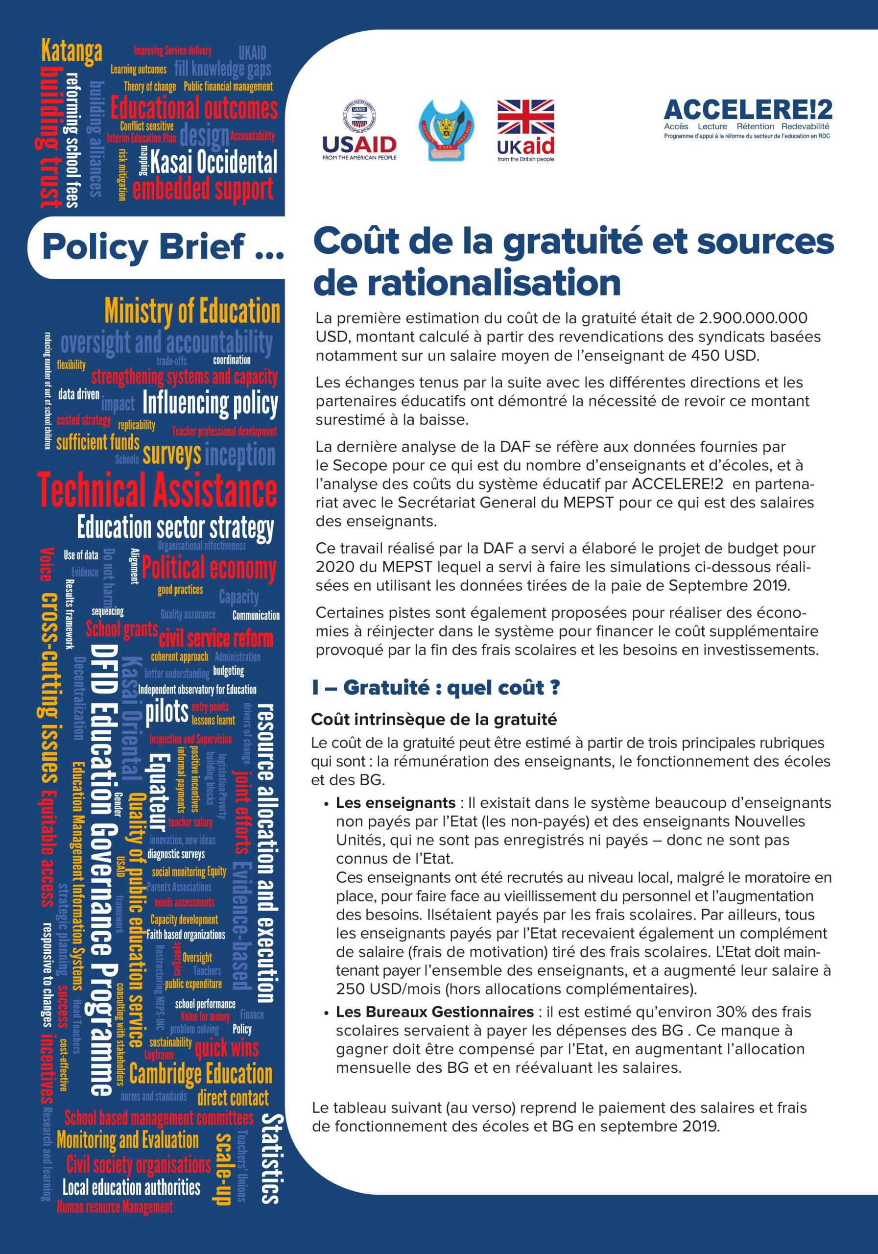 Policy Brief : Coût de la gratuité et sources de rationalisation