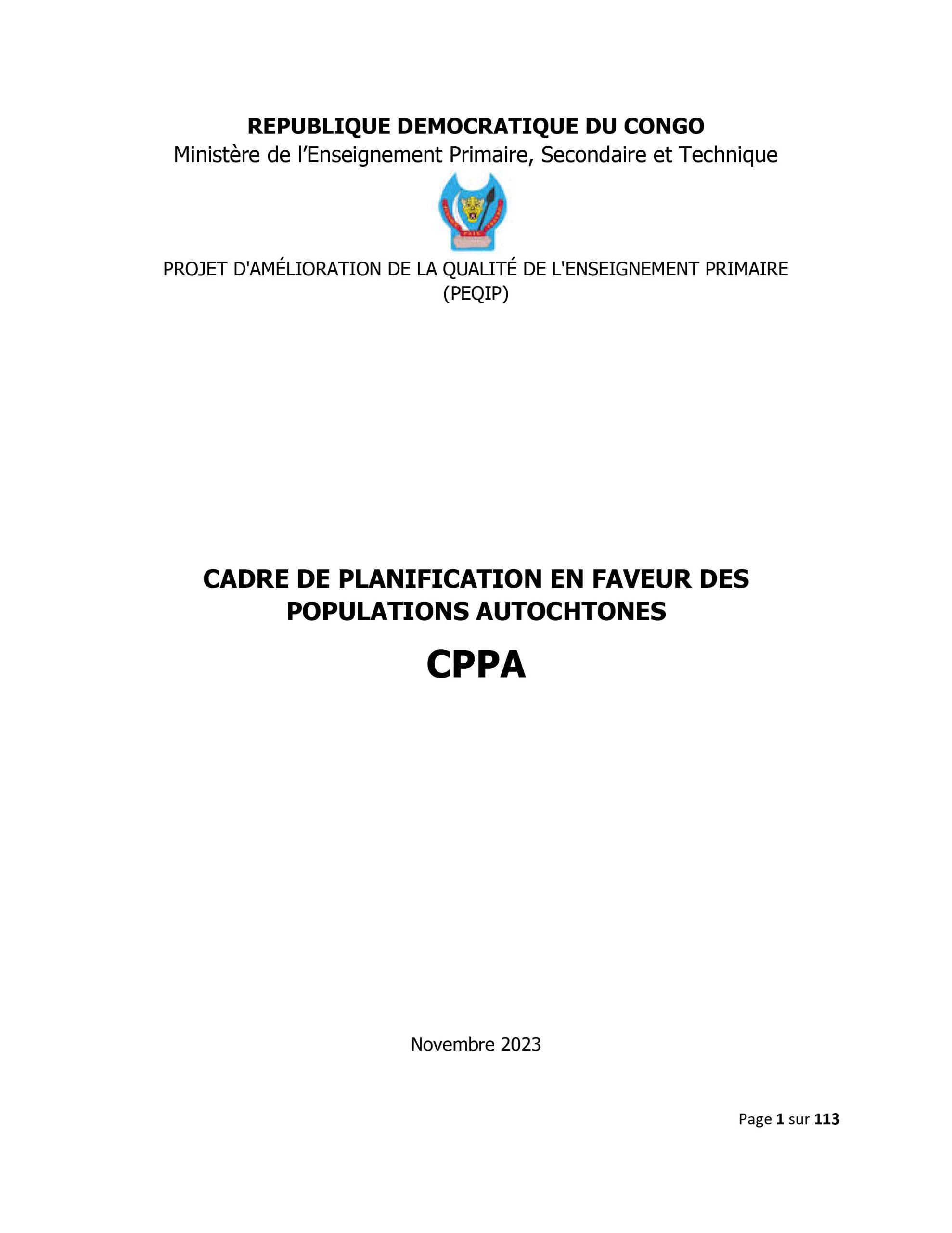 PEQIP – Cadre de planification en faveur des populations autochtones