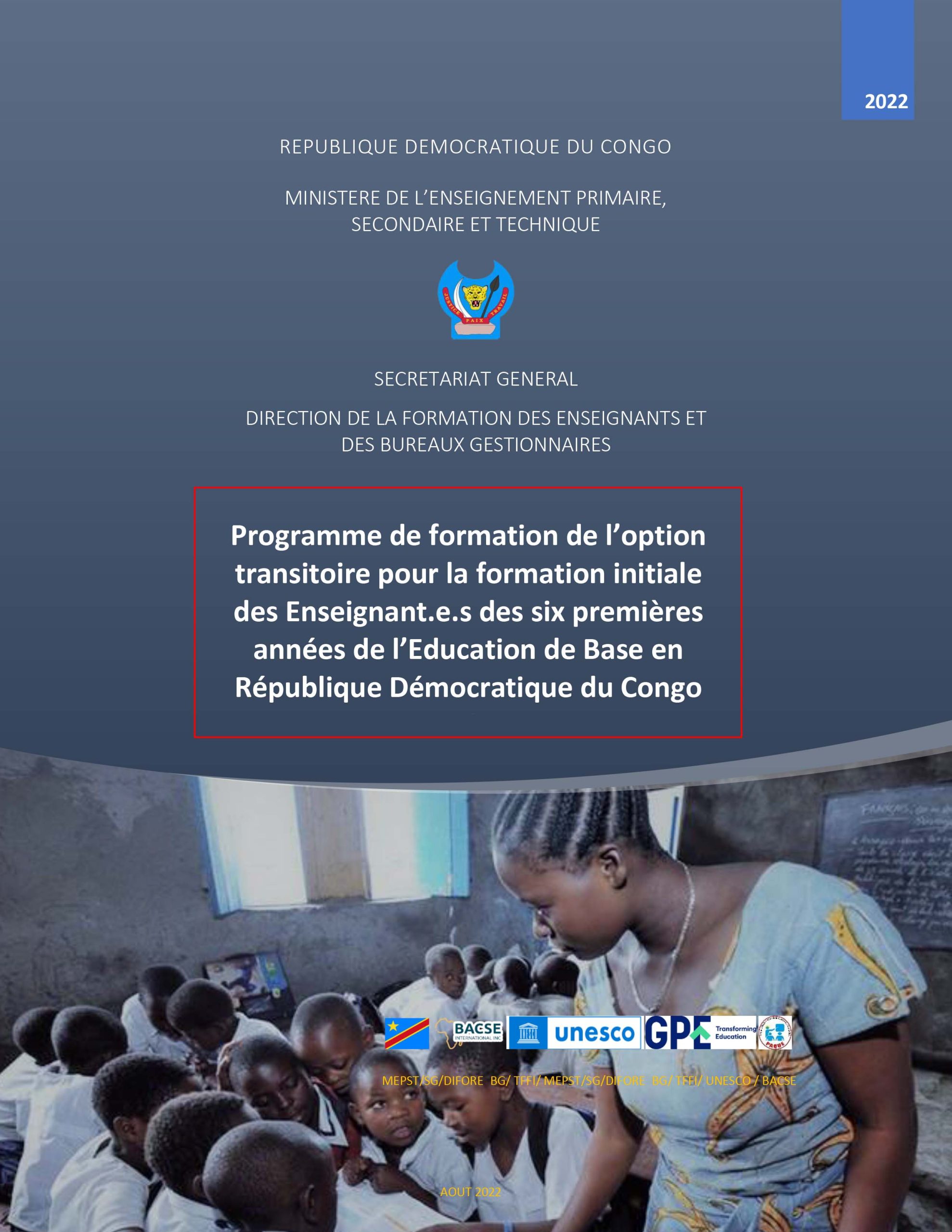Programme de formation de l’option transitoire pour la formation initiale des Enseignant (e)s des six premières années de l’Education de Base en RD Congo