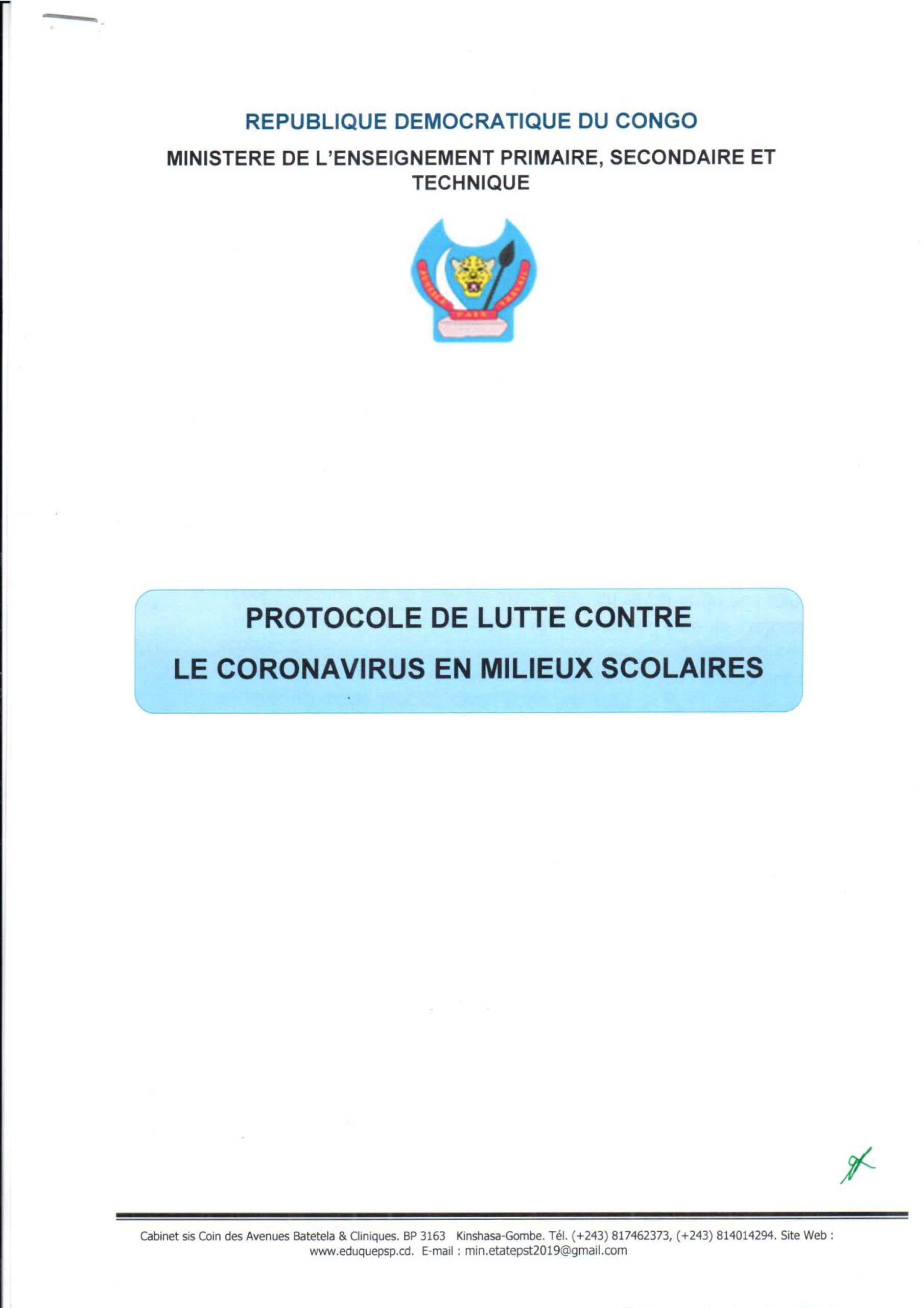 Protocole de lutte contre le COVID 19