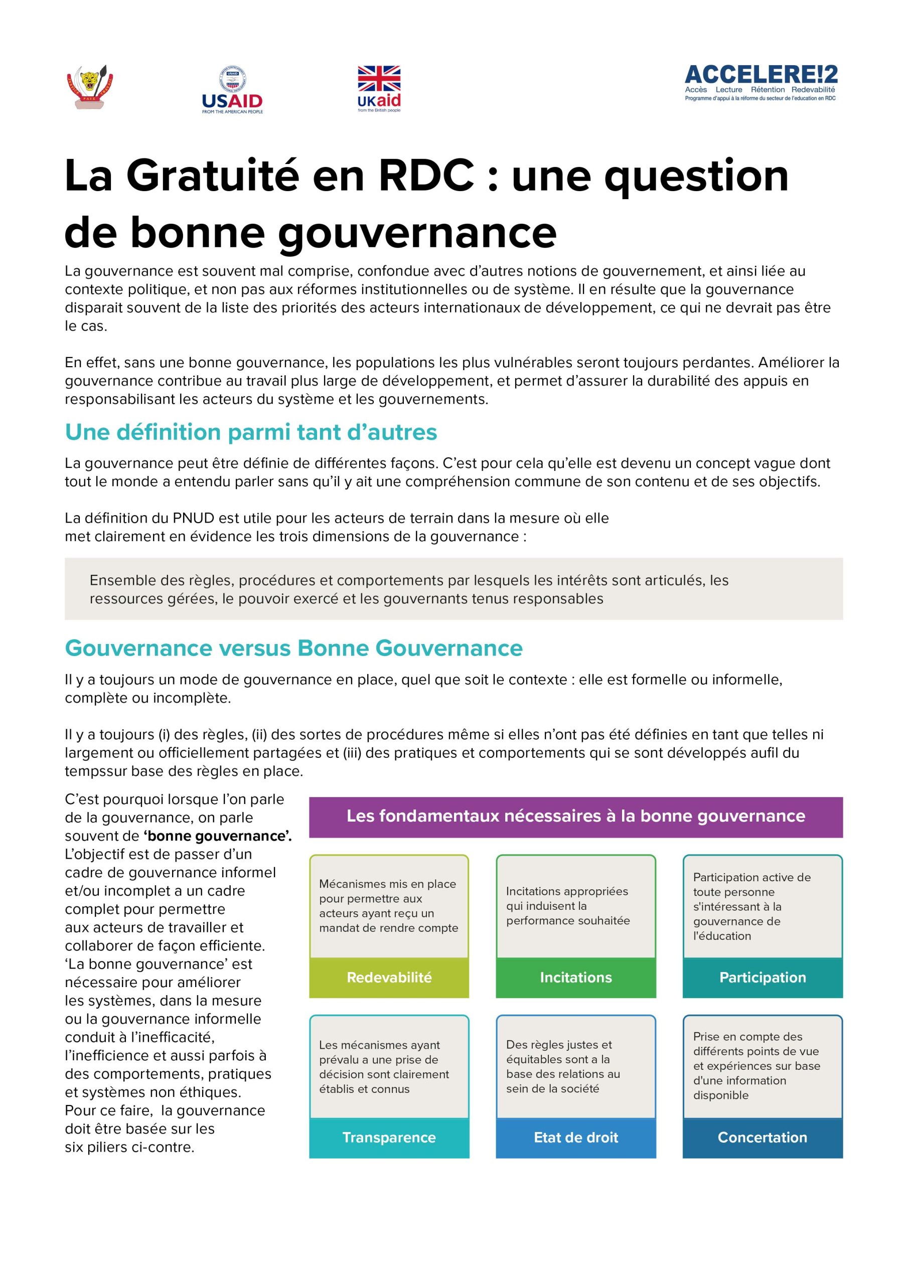 Policy Brief : Gouvernance de la Gratuité