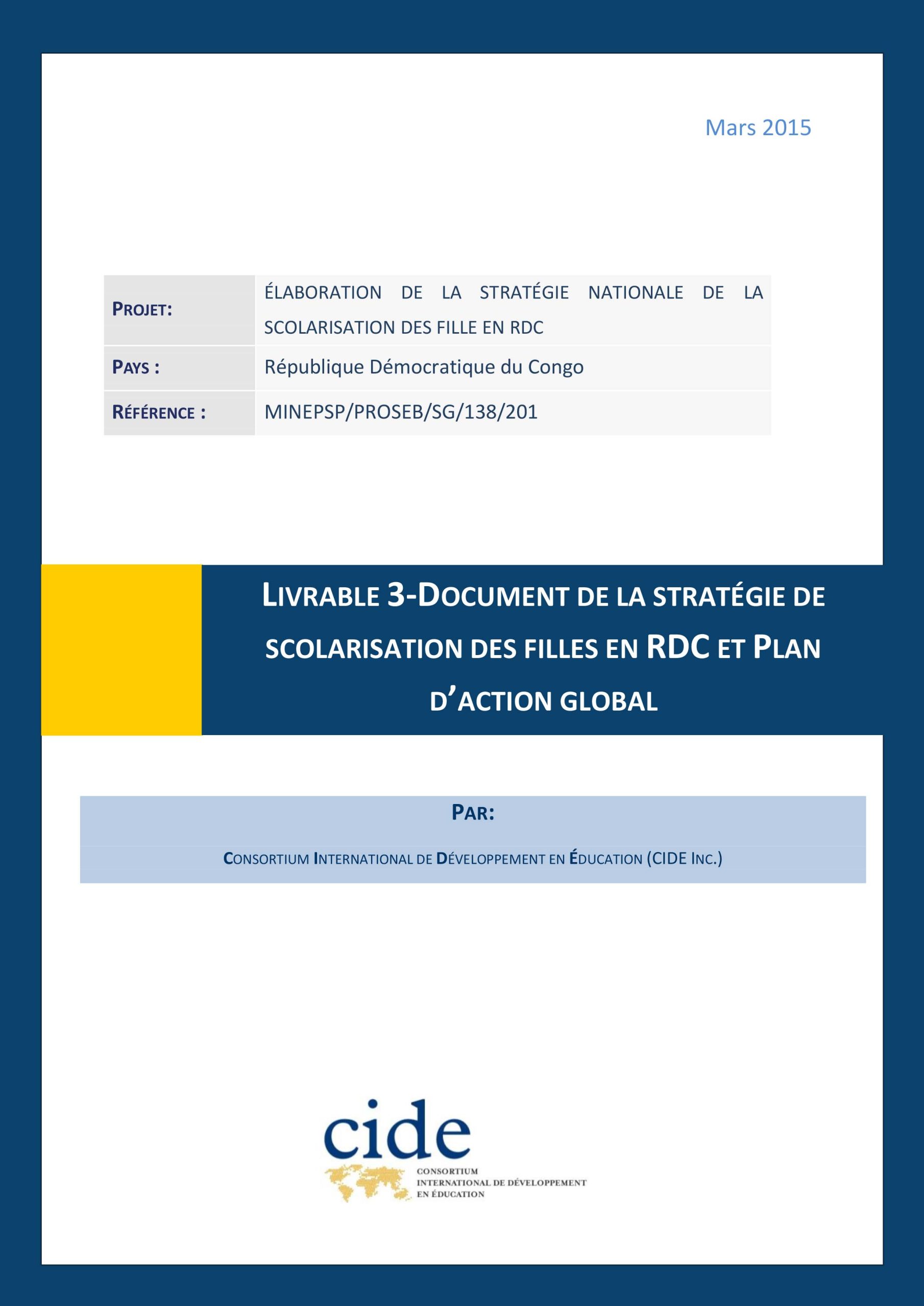 Scolarisation des filles en RDC et Plan d’Action Global