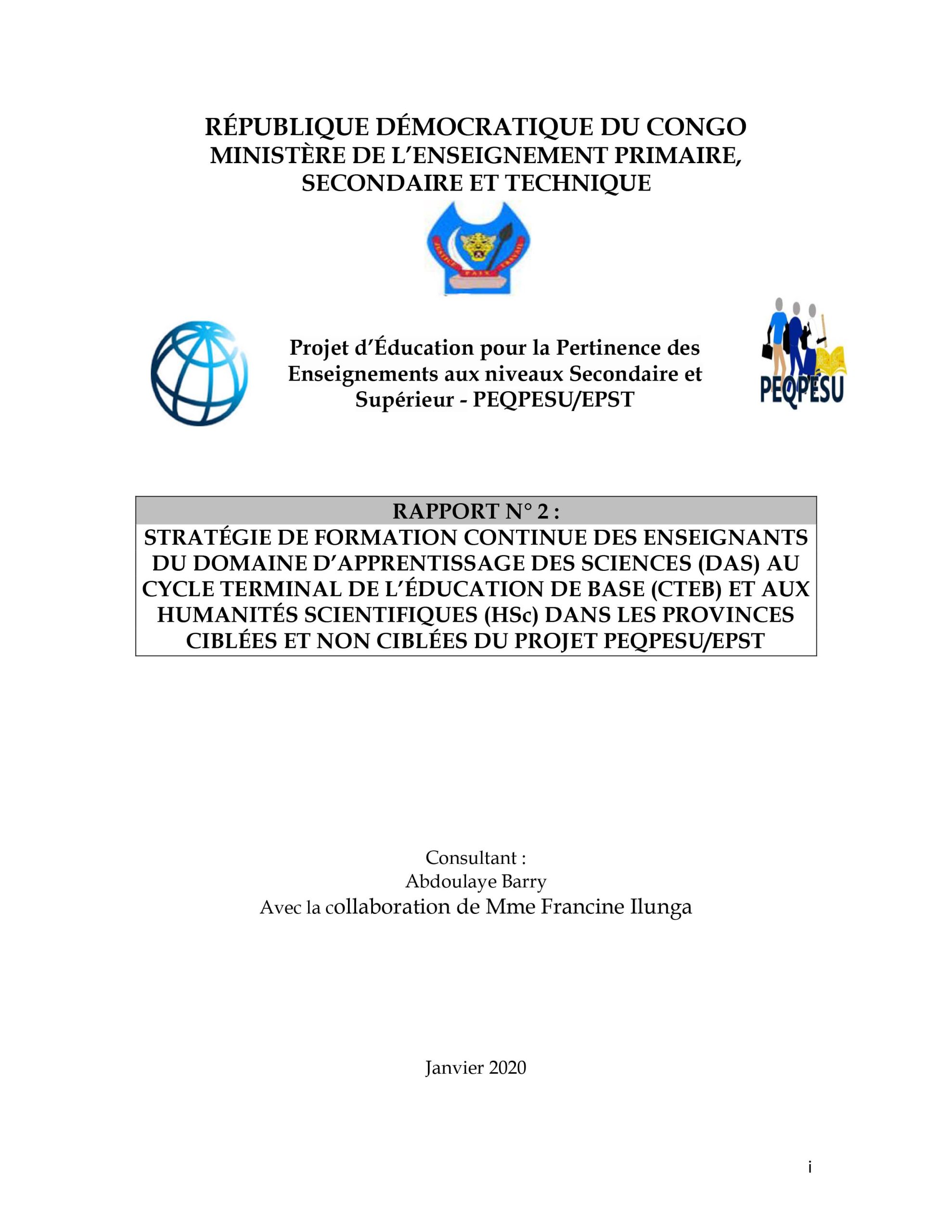 Stratégie de formation continue des enseignants du Domaine d’Apprentissage des Sciences (DAS)