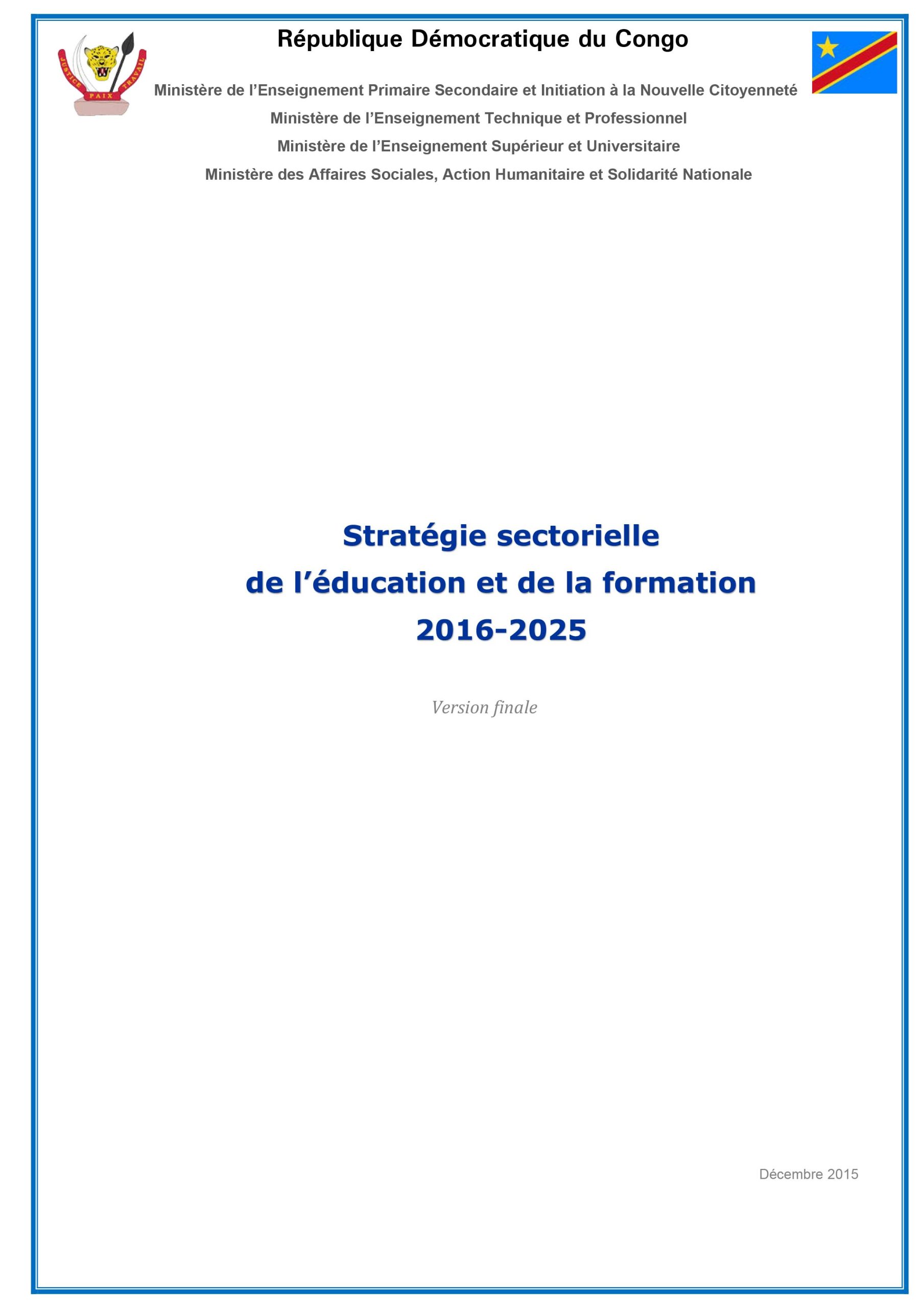 Stratégie Sectorielle de l’Education et de la Formation 2016-2025